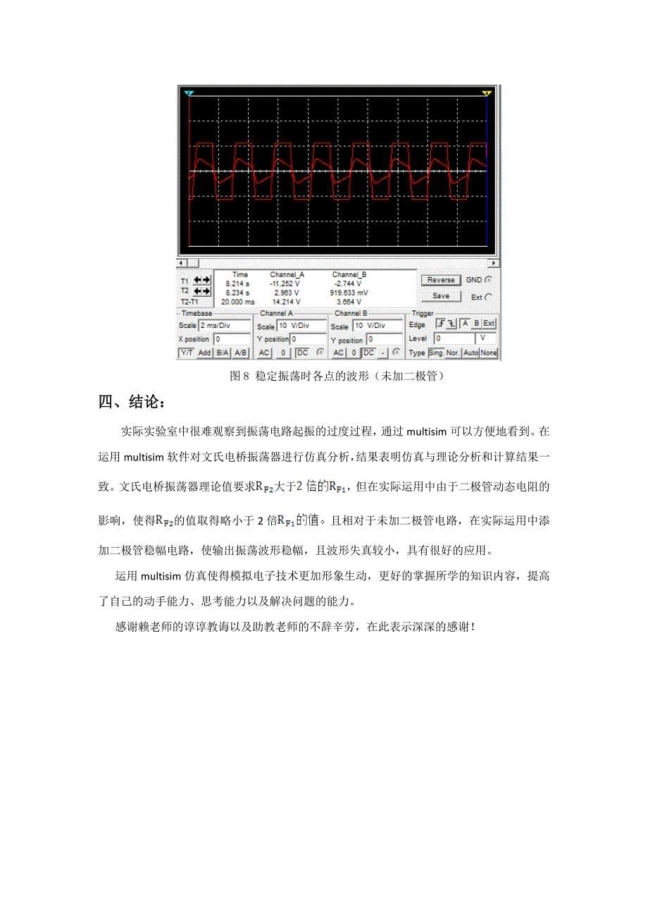 模拟电子技术期末仿真题-文氏电桥振荡器电路仿真分析报告_第5页