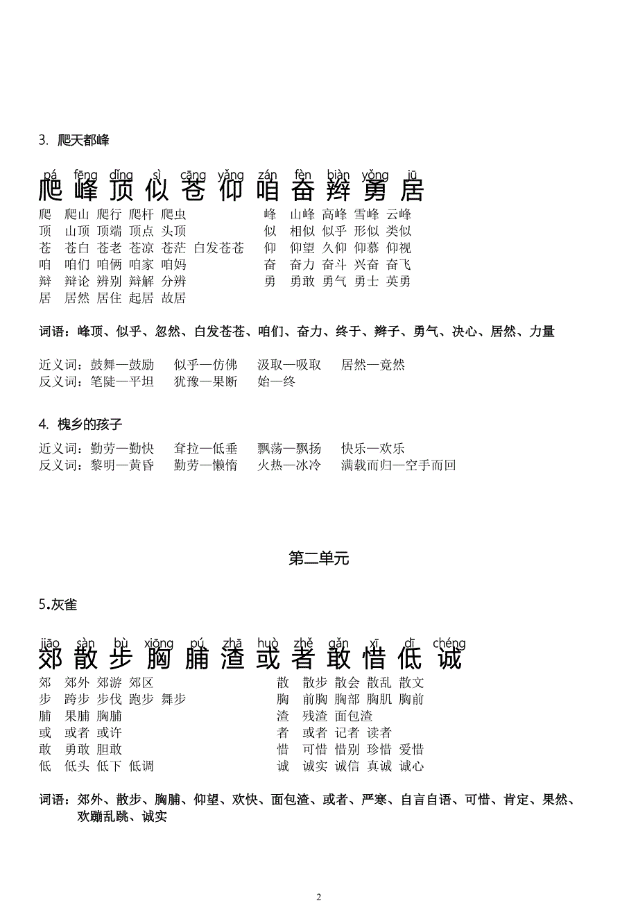 必会人教版三年级语文上册生字带拼音组词近义词反义词2_第2页