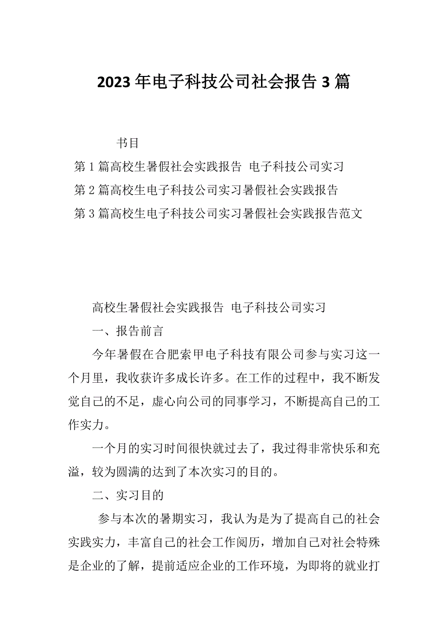 2023年电子科技公司社会报告3篇_第1页