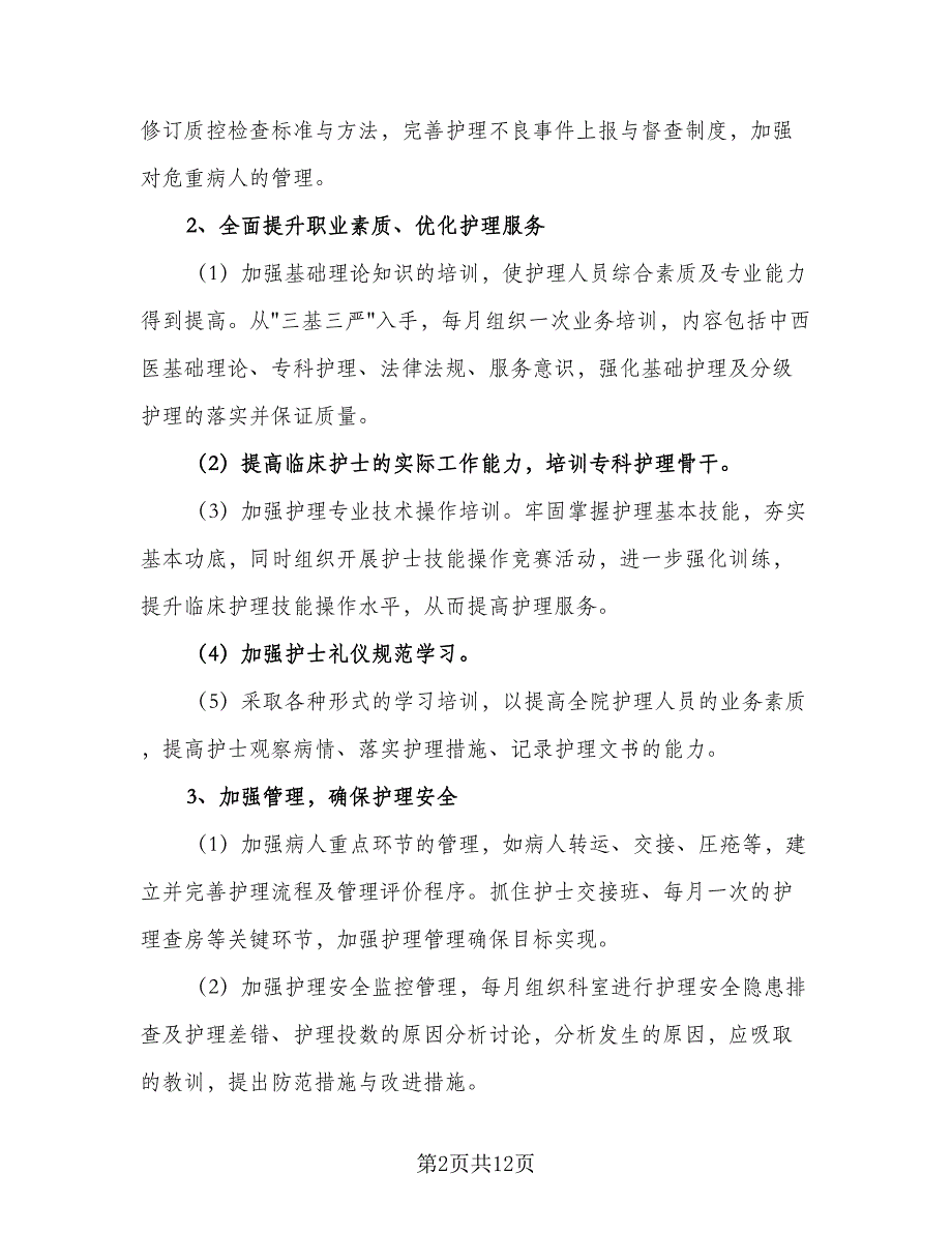 2023年优质护理工作计划标准模板（3篇）.doc_第2页