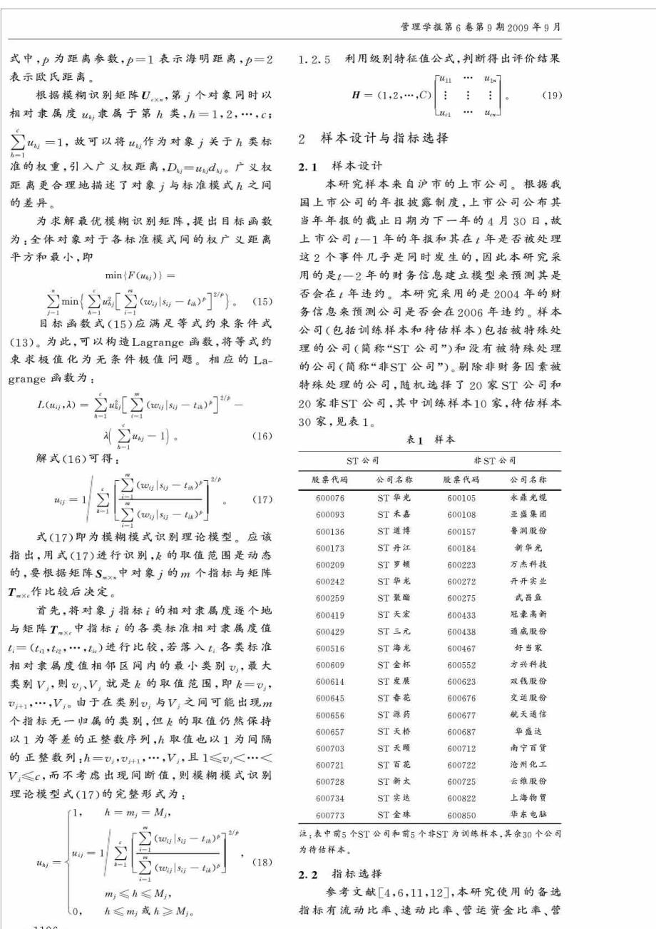 基于模糊聚类和模糊模式识别的企业财务预警_第4页