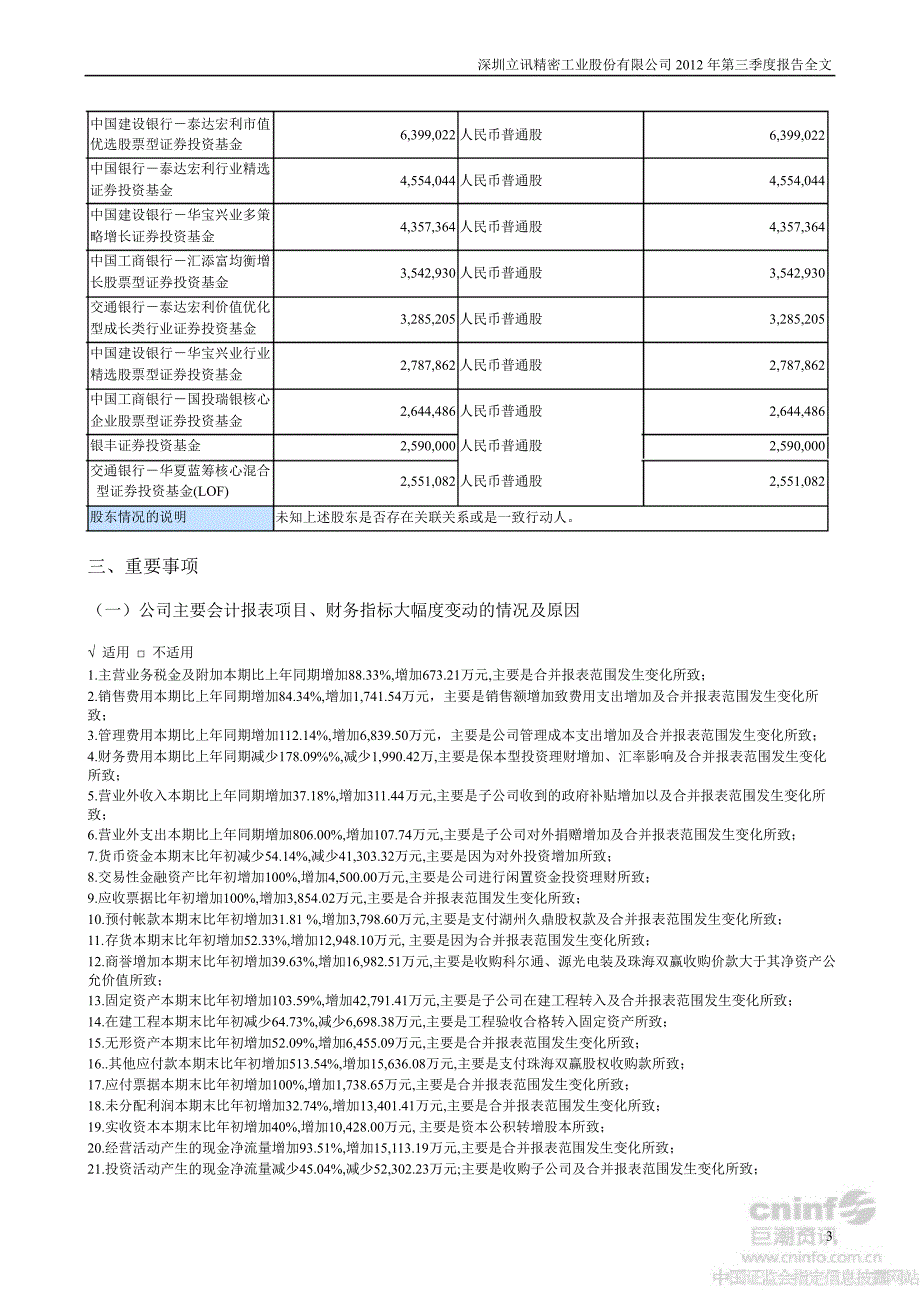 立讯精密：第三季度报告全文_第3页