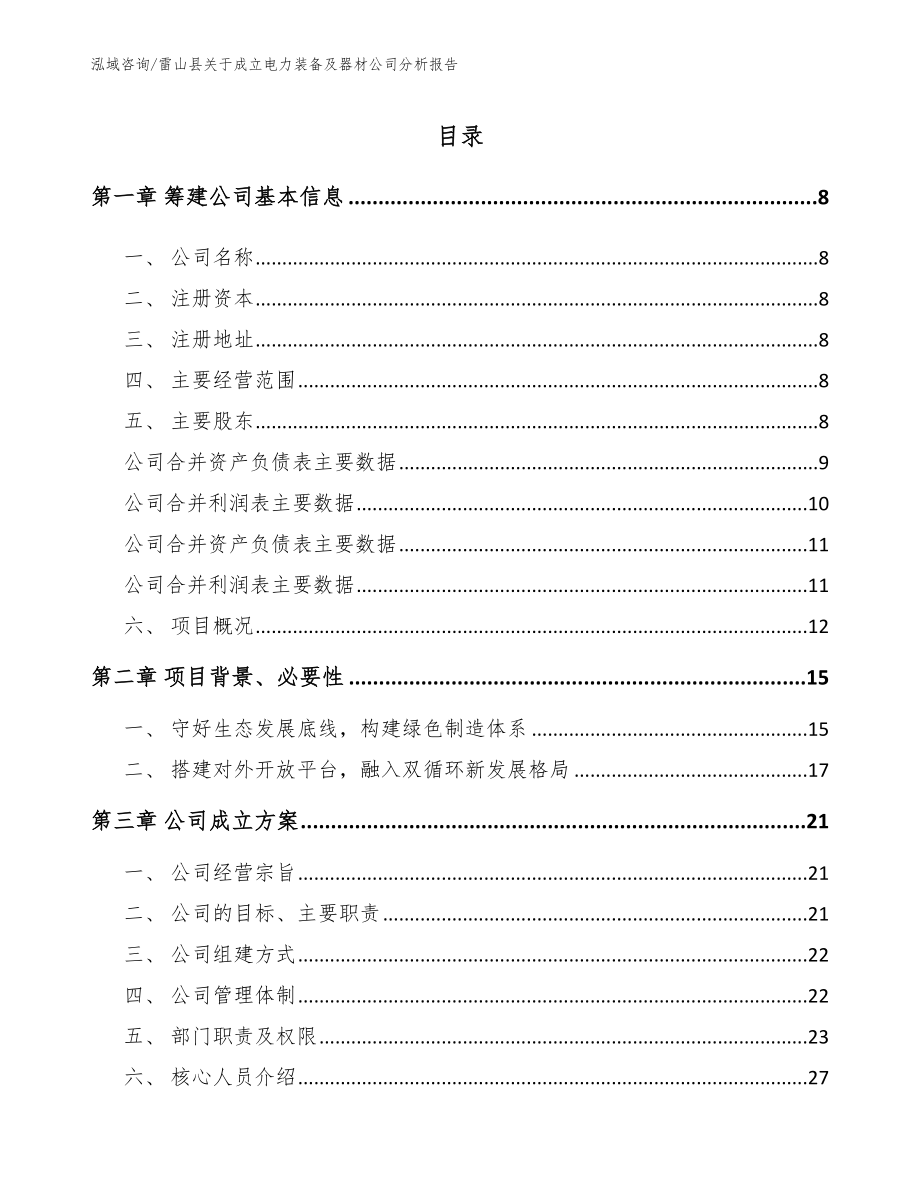 雷山县关于成立电力装备及器材公司分析报告（参考模板）_第2页