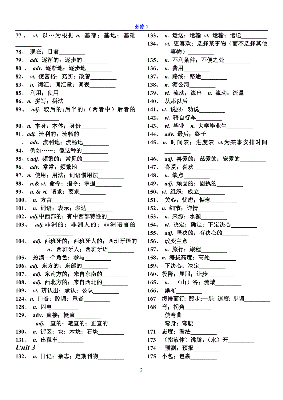 高中英语必修1听写词汇表-.doc_第2页