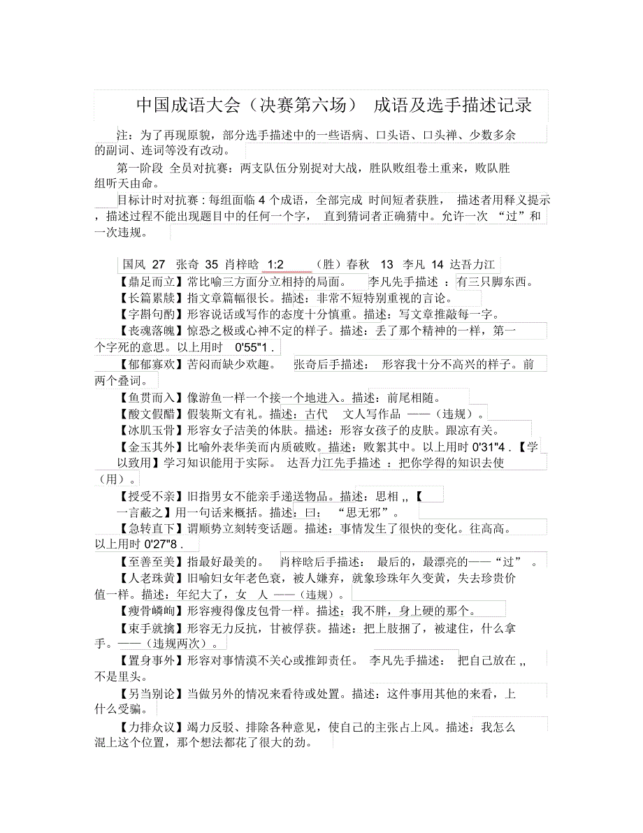 中国成语大会(决赛第六场)选手描述完整记录_第1页