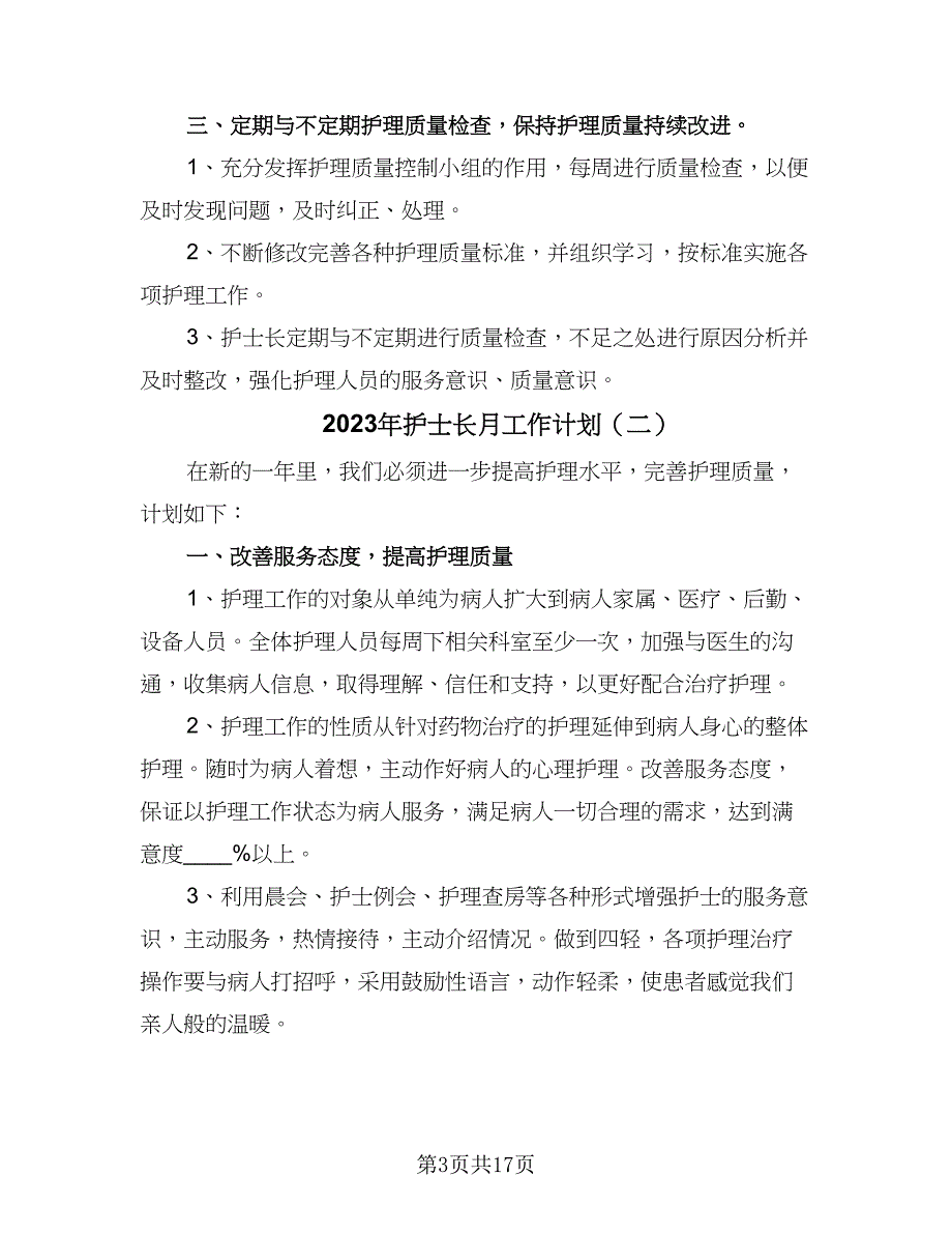 2023年护士长月工作计划（7篇）_第3页