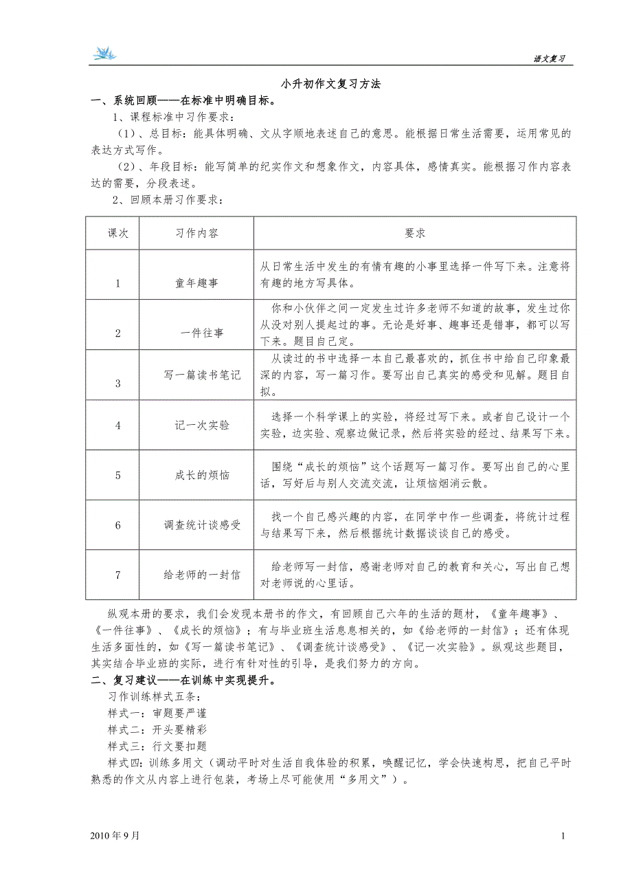 (转)2011小升初语文作文复习方法_第1页