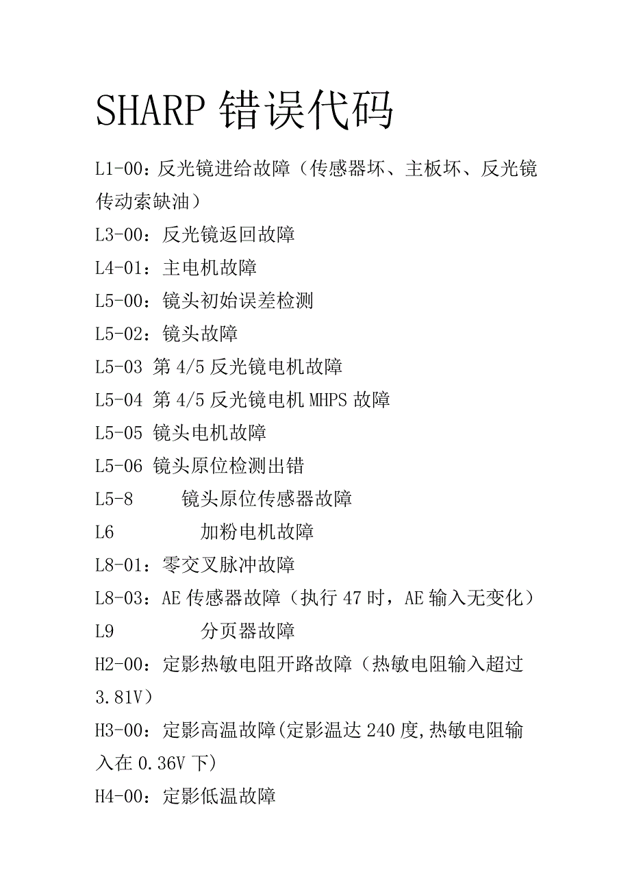 SHARP错误代码.doc_第1页