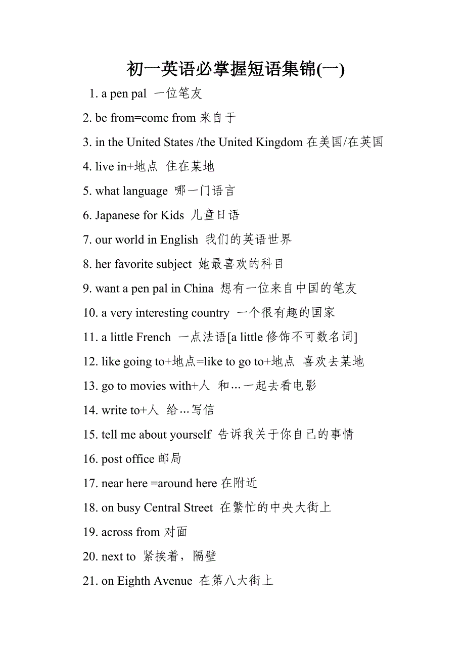 初一英语必掌握短语集锦_第1页