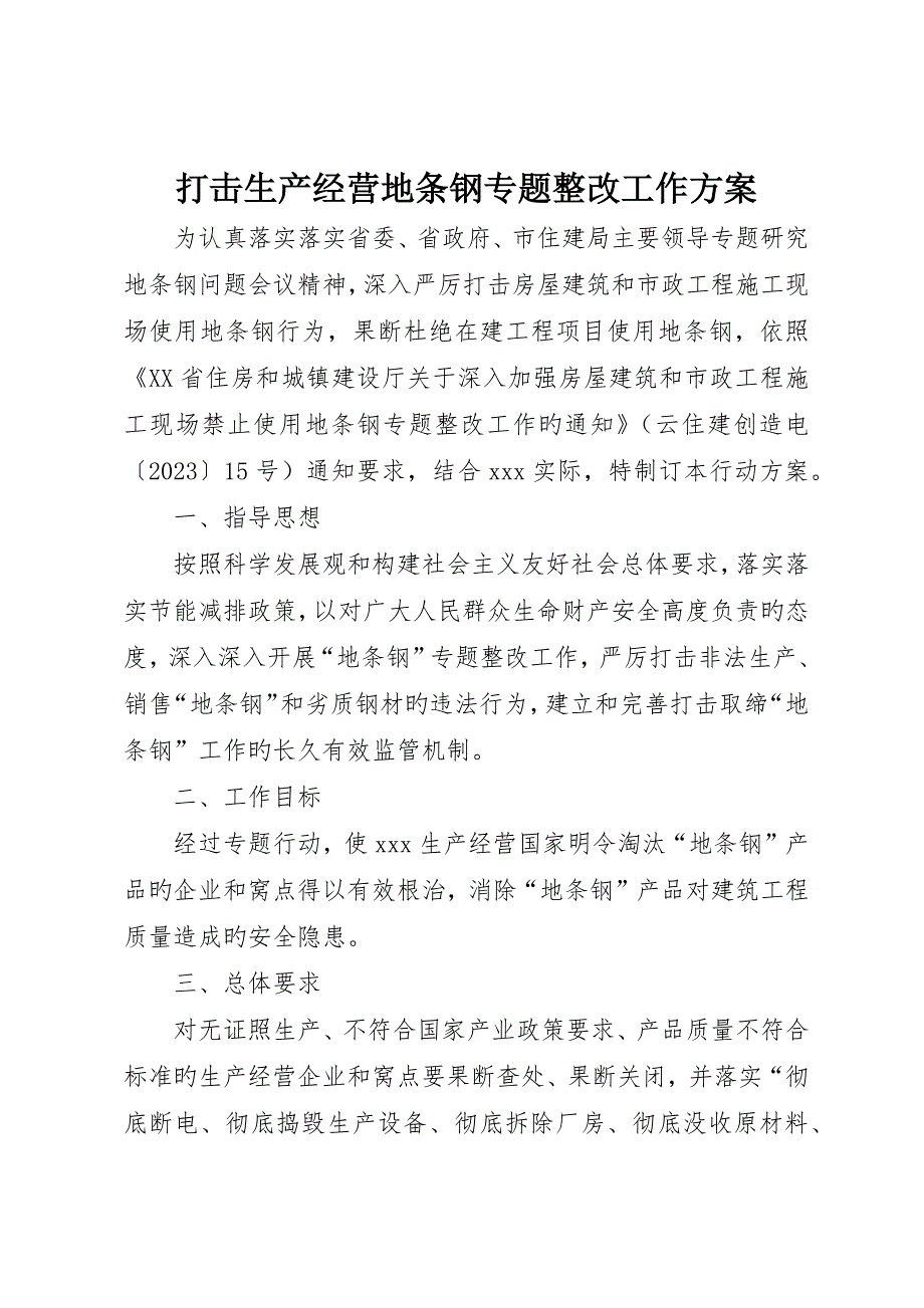 打击生产经营地条钢专项整治工作方案_第1页