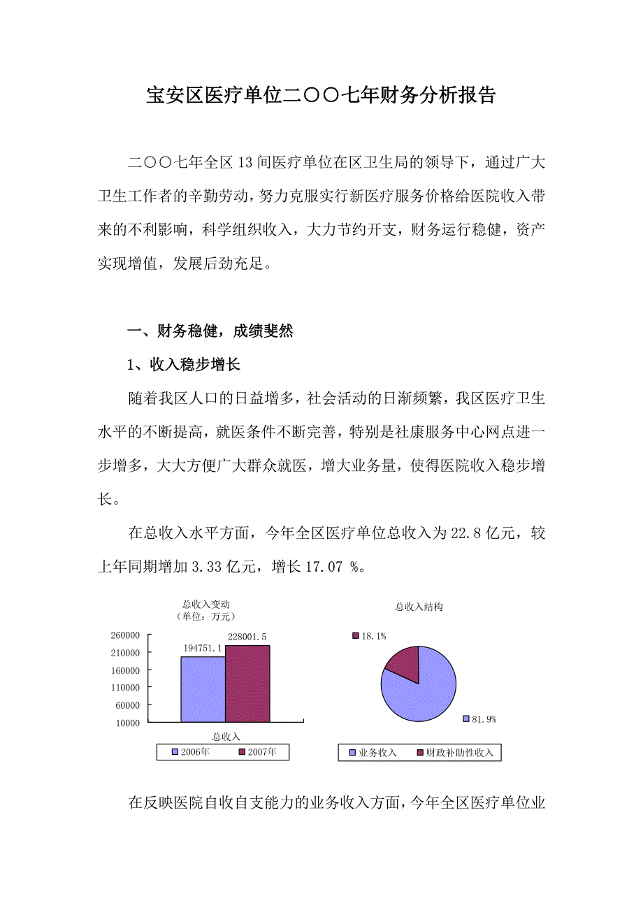 某医疗单位年度财务分析报告_第1页