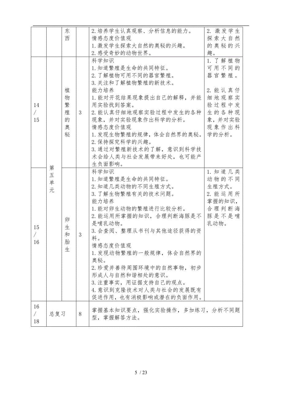 广东版科学五年级下册教学案_第5页