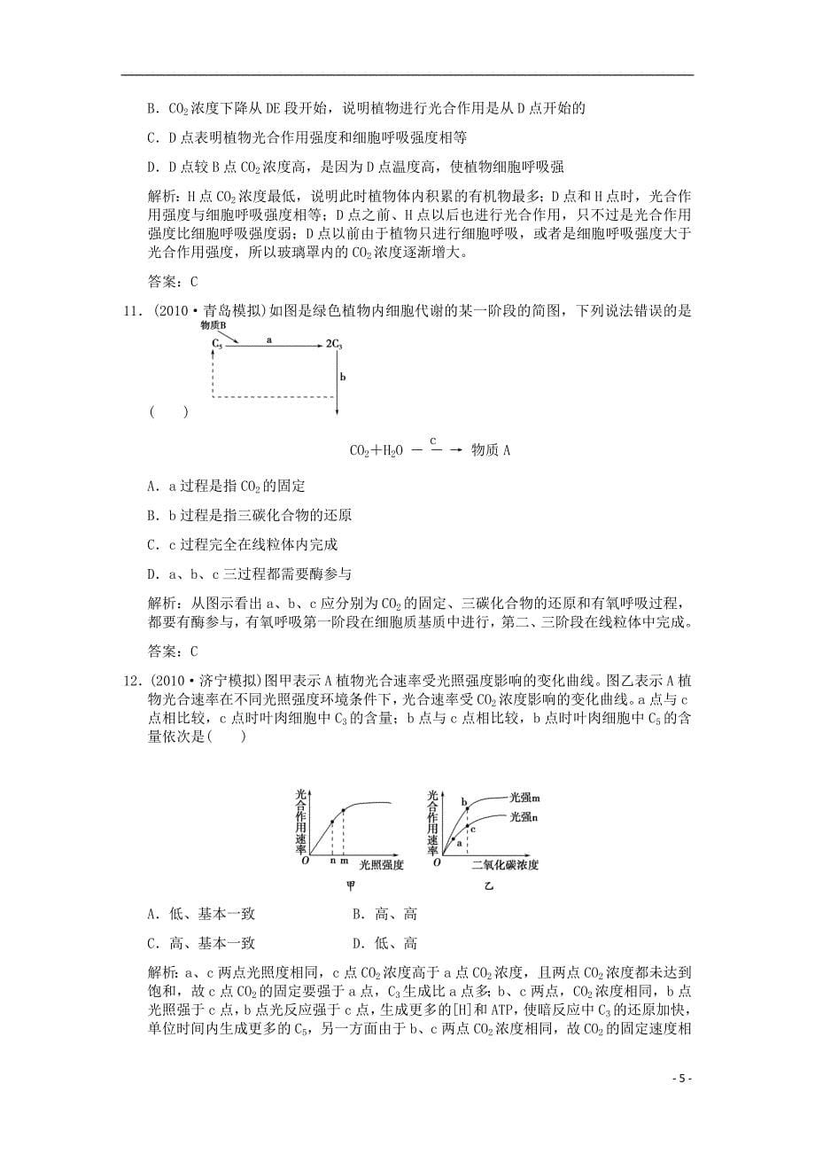 2012高考生物一轮复习 第5章 细胞的能量供应和利用 第4节 能量之源——光与光合作用作业 新人教版必修1_第5页