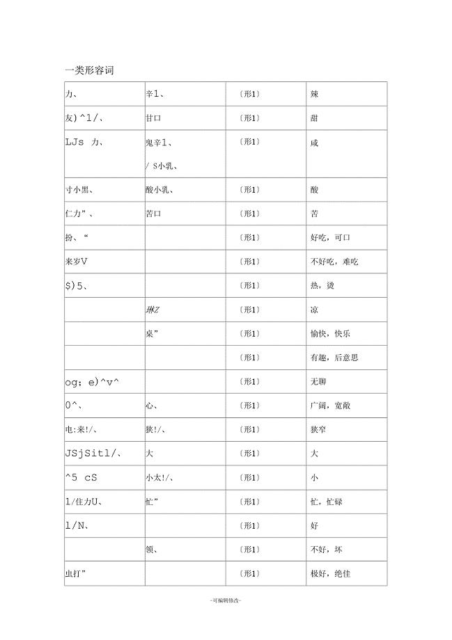 日语形容词分类表