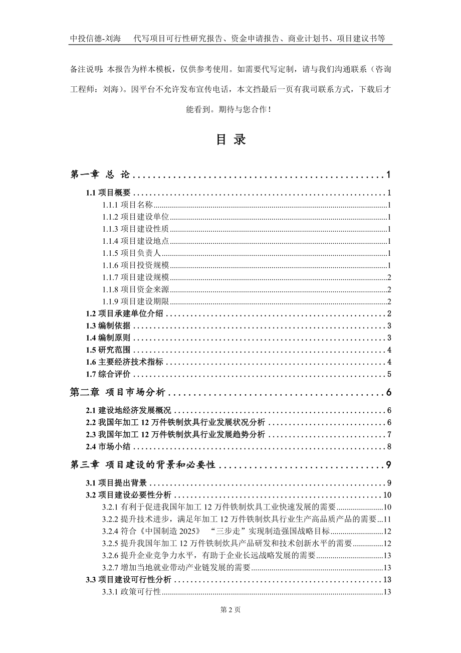 年加工12万件铁制炊具项目资金申请报告写作模板_第2页