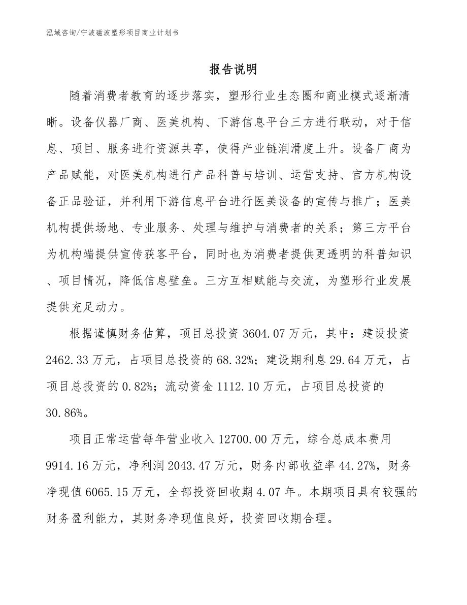 宁波磁波塑形项目商业计划书_第1页