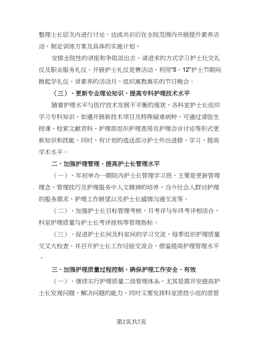 公立医院护士长下半年工作计划范文（2篇）.doc_第2页