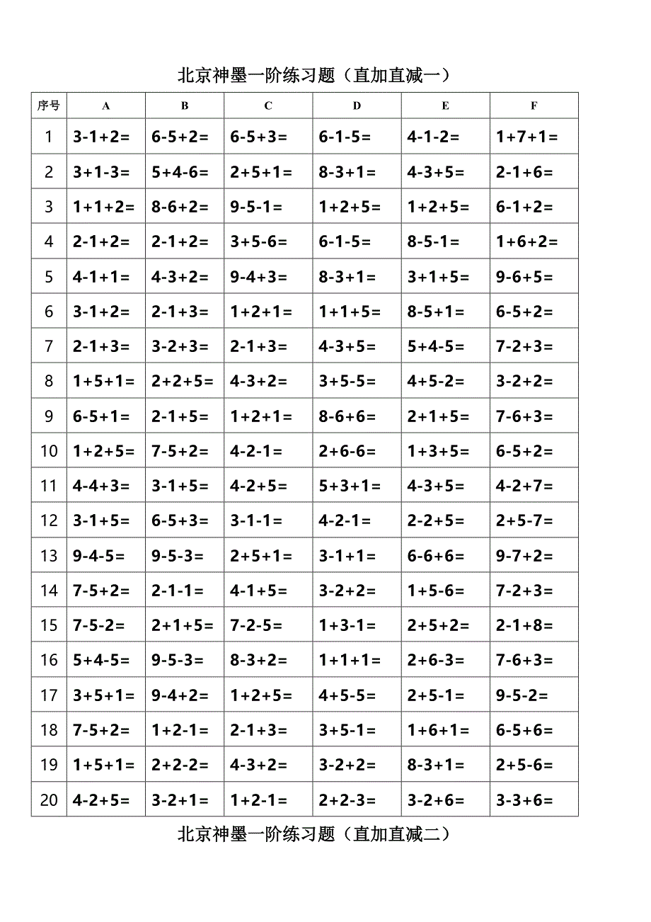 北京神墨一阶练习题(直加直减一).doc_第1页