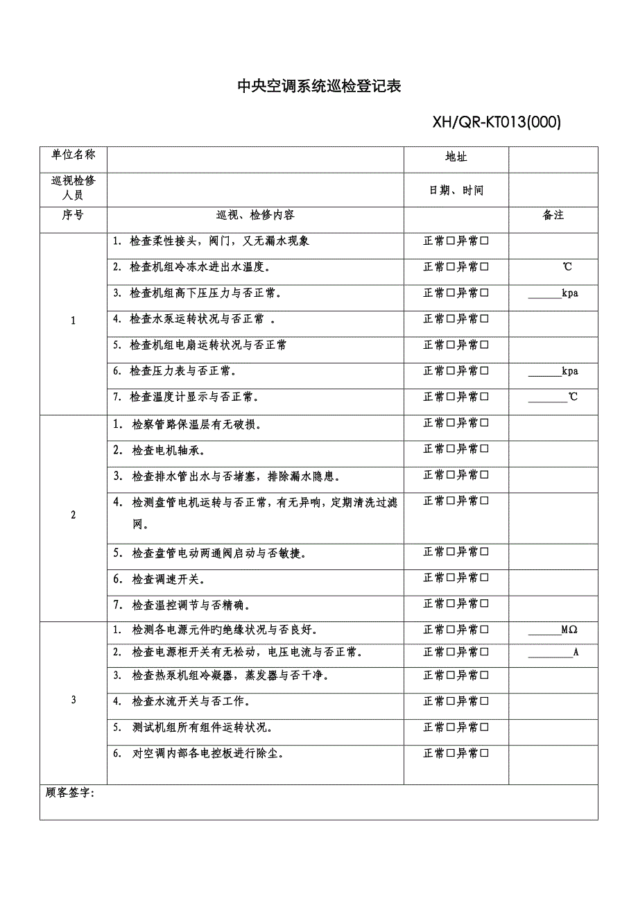 中央空调系统巡检记录表_第1页