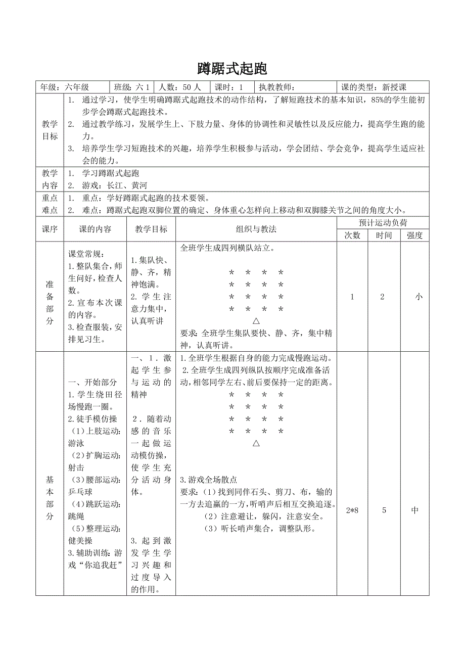 蹲踞式起跑教学案列（教育精品）_第1页