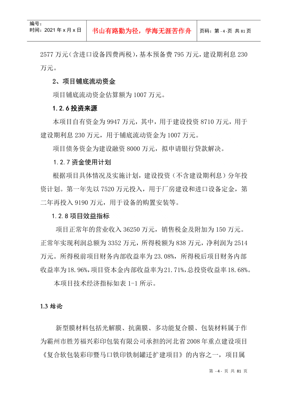 BOPP包装公司项目管理报告书_第4页