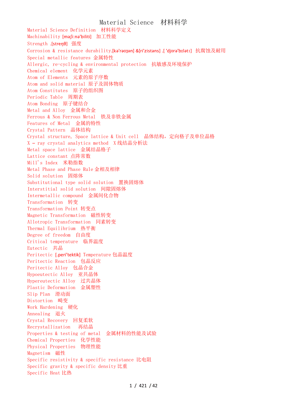 金属材专业英语词汇对照_第1页
