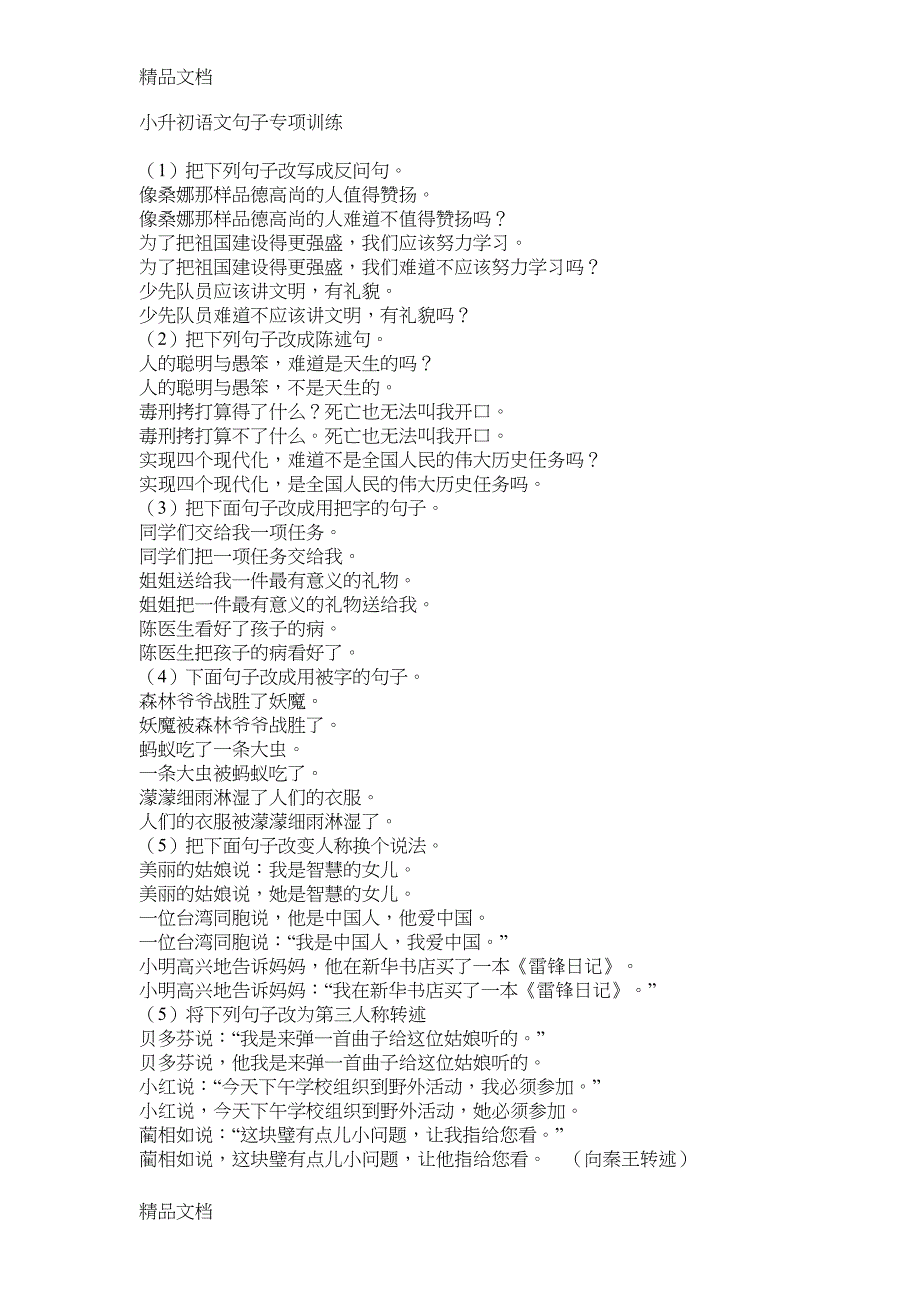 最新小升初语文句子专项训练(DOC 9页)_第1页