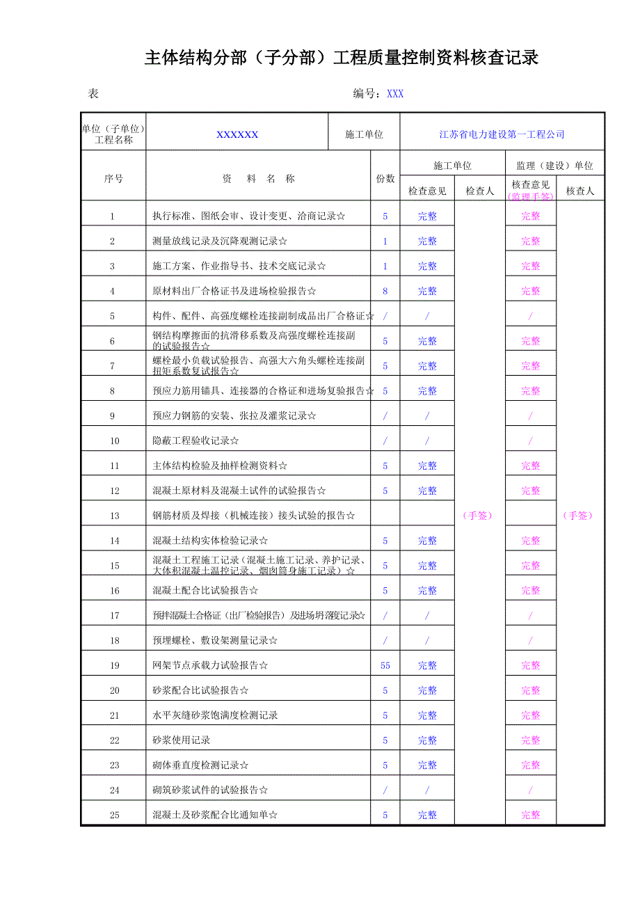 3.0.13-2主体结构分部(子分部)工程质量控制资料核查记录_第1页