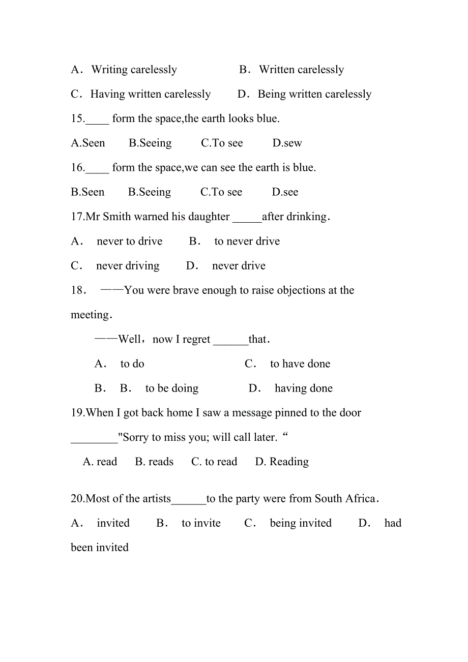 动词ing作状语及典型练习题_第4页