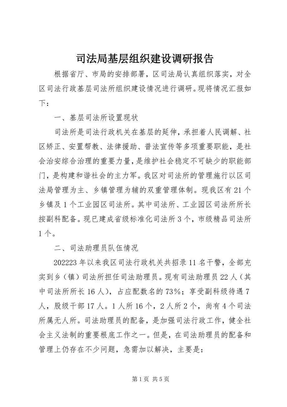 2023年司法局基层组织建设调研报告.docx_第1页