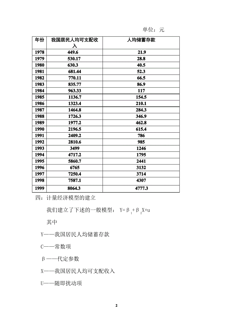 我国居民人均可支配收入对居民储蓄存款影响的计量经济模型_第2页