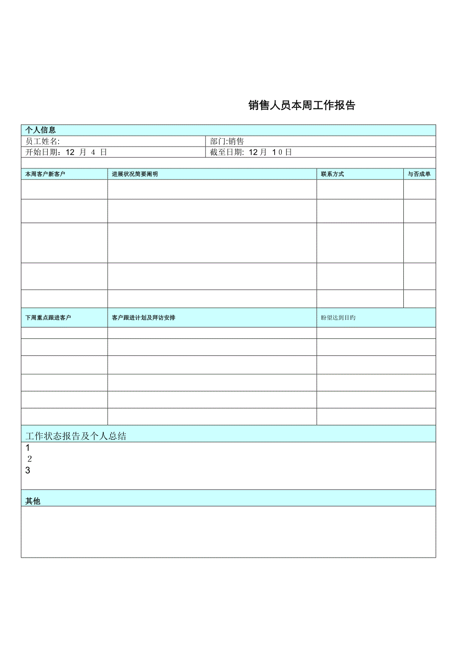 销售部周报模板_第1页