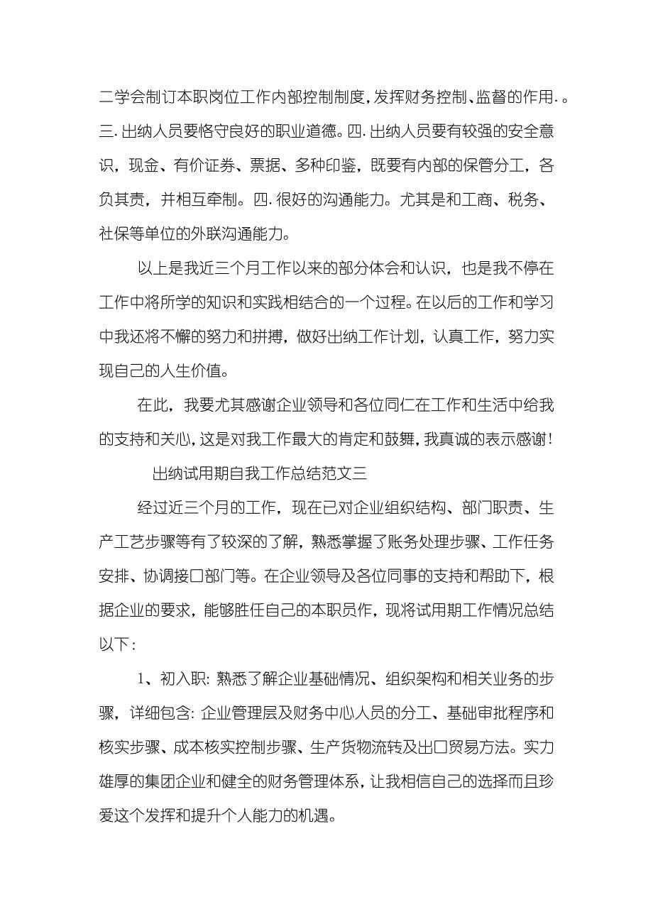 出纳试用期自我工作总结汇报_第5页