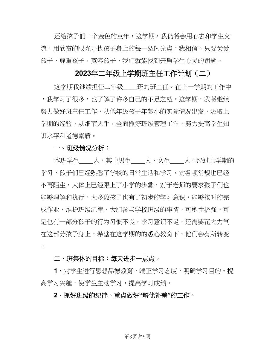 2023年二年级上学期班主任工作计划（3篇）.doc_第3页