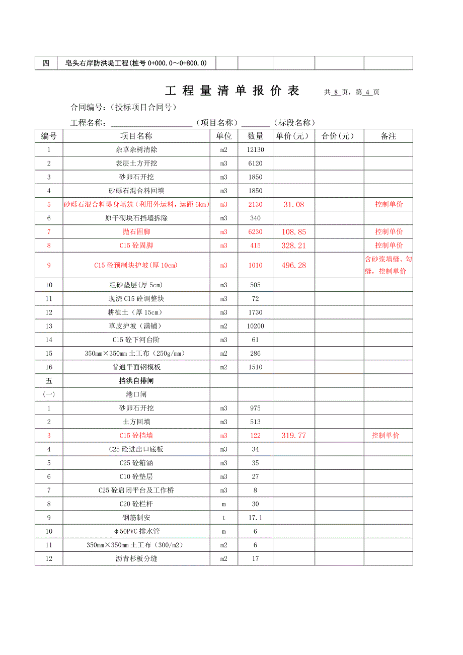 工 程 量 清 单 报 价 表 共 8 页,第 1 页.doc_第4页