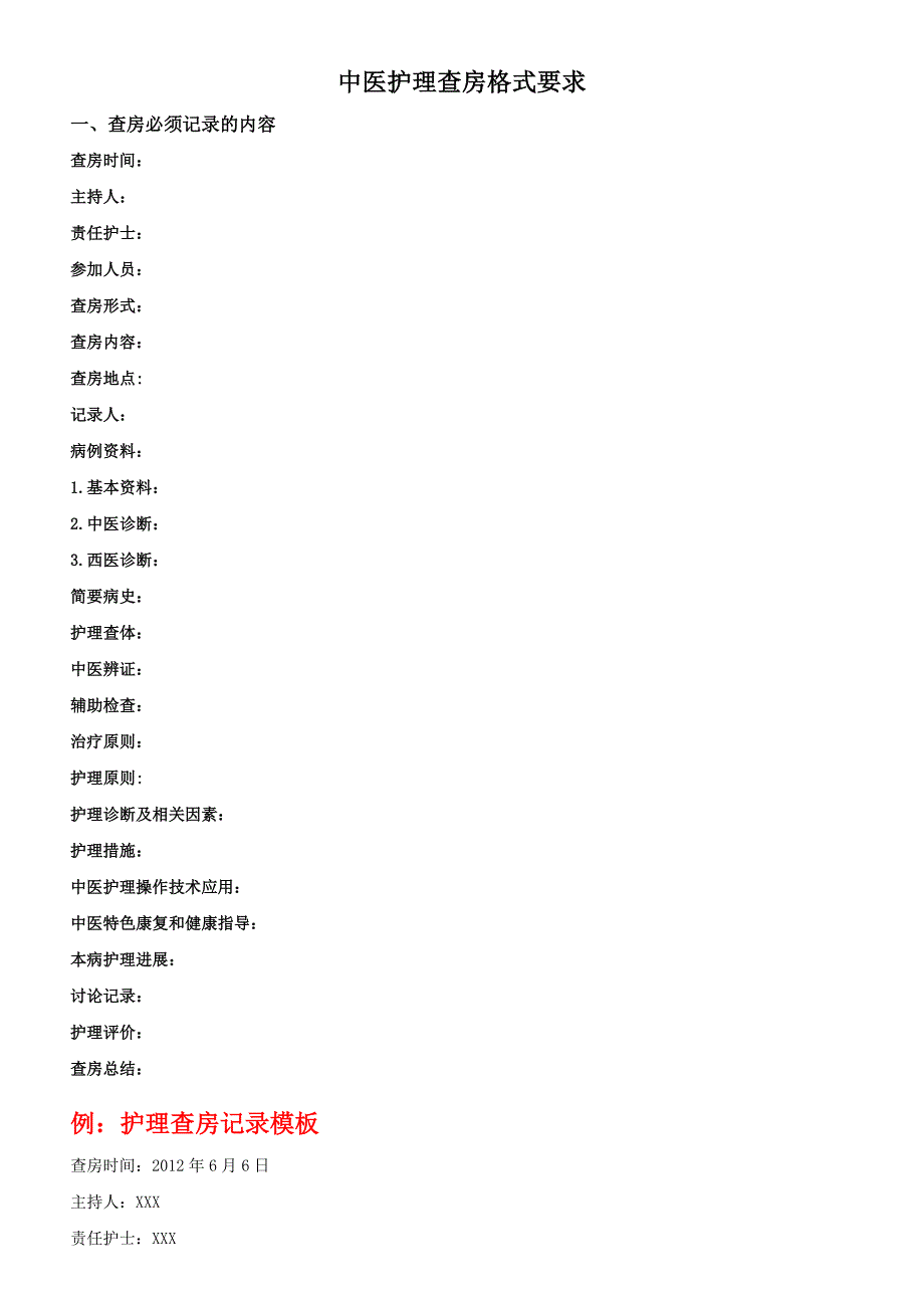 中医护理查房记录模板_第1页