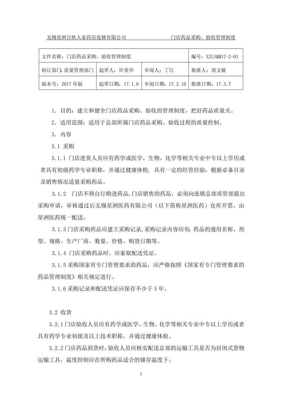 某连锁有限公司门店药品采购验收管理制度汇编_第1页