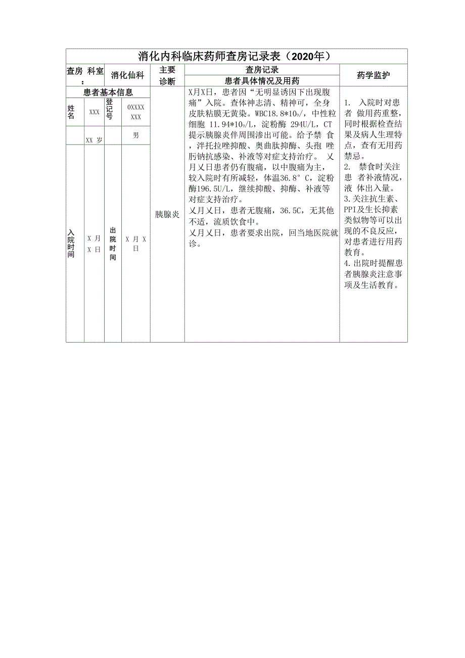 最新消化内科临床药师查房记录表模板_第1页