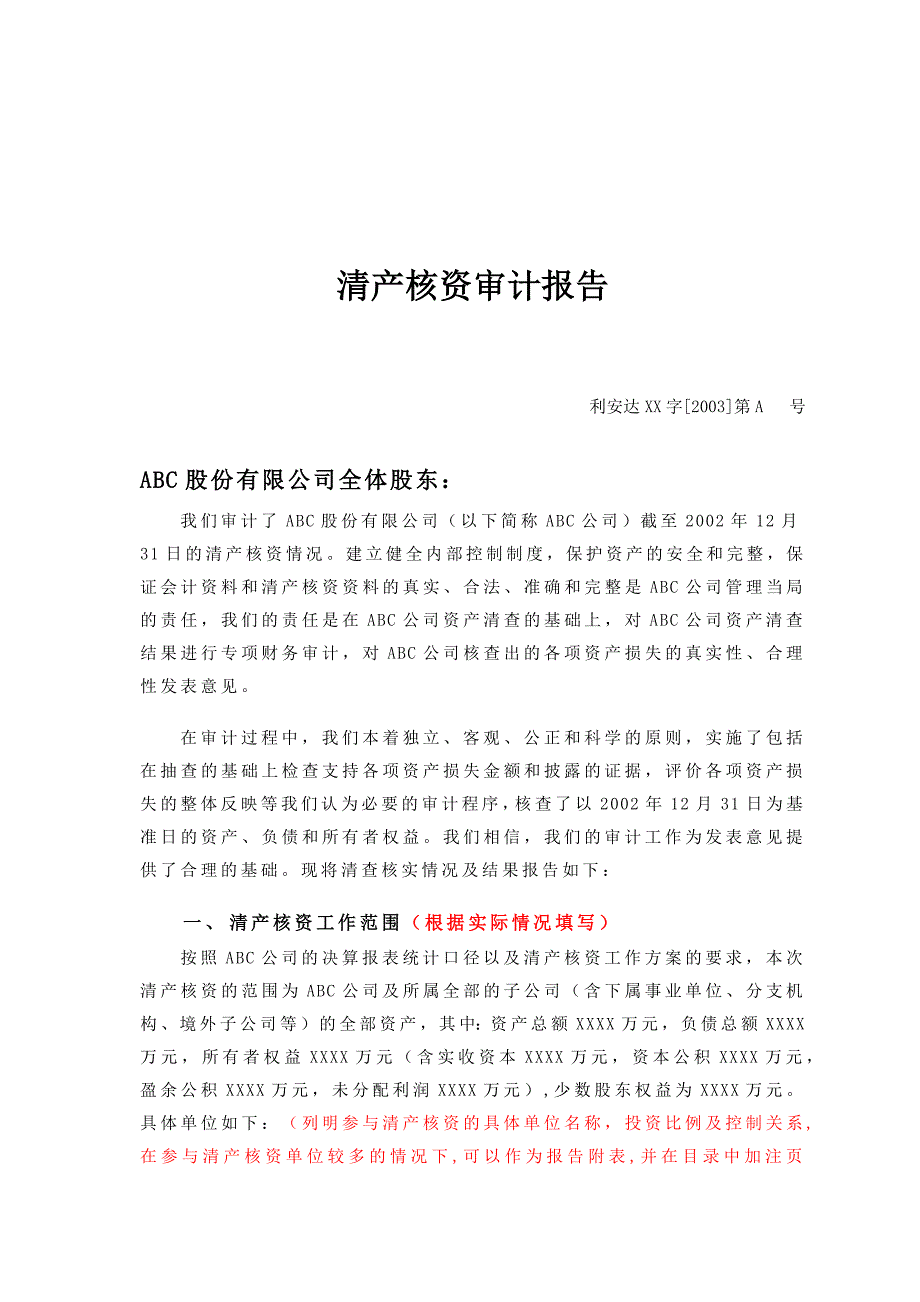 公司清产核资审计报告_第1页