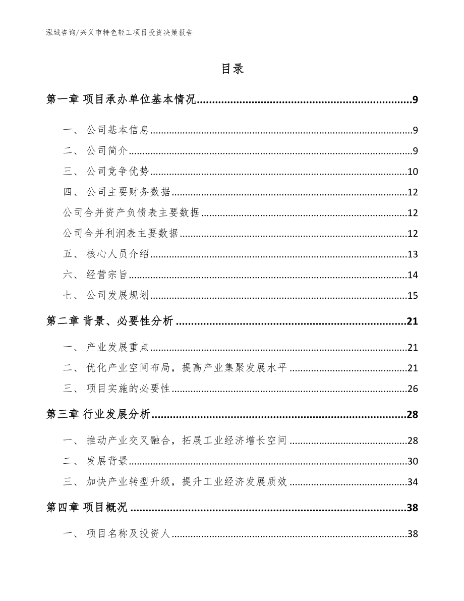 兴义市特色轻工项目投资决策报告_第1页