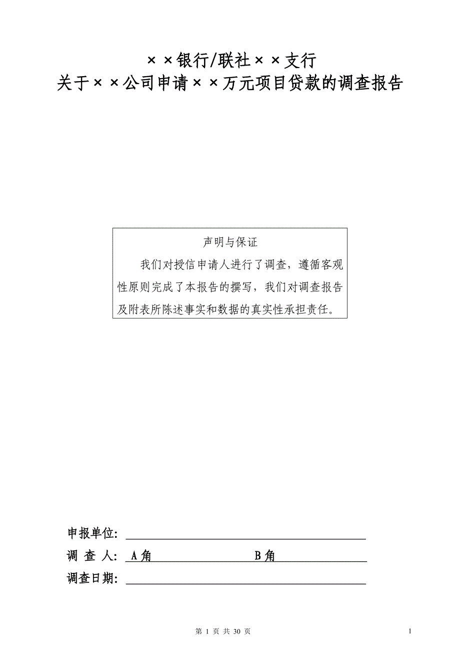 [调研报告]项目贷款调查报告模板_第1页