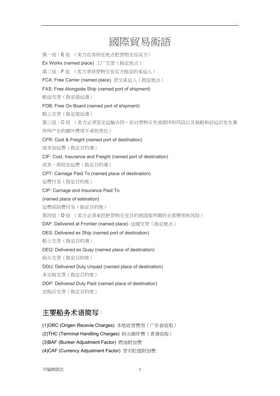 国际贸易术语以及外贸详细流程.doc_第1页