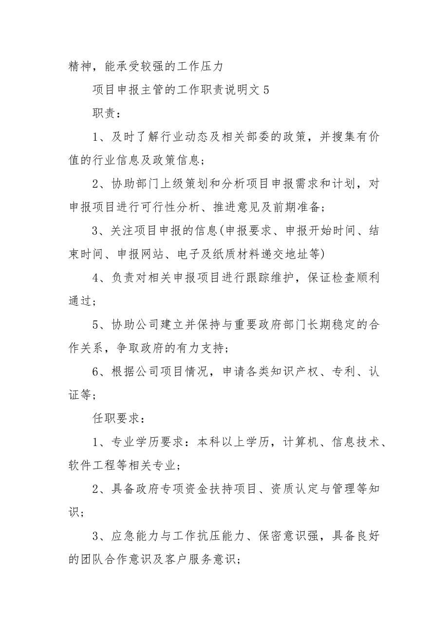 项目申报主管的工作职责说明文.docx_第5页