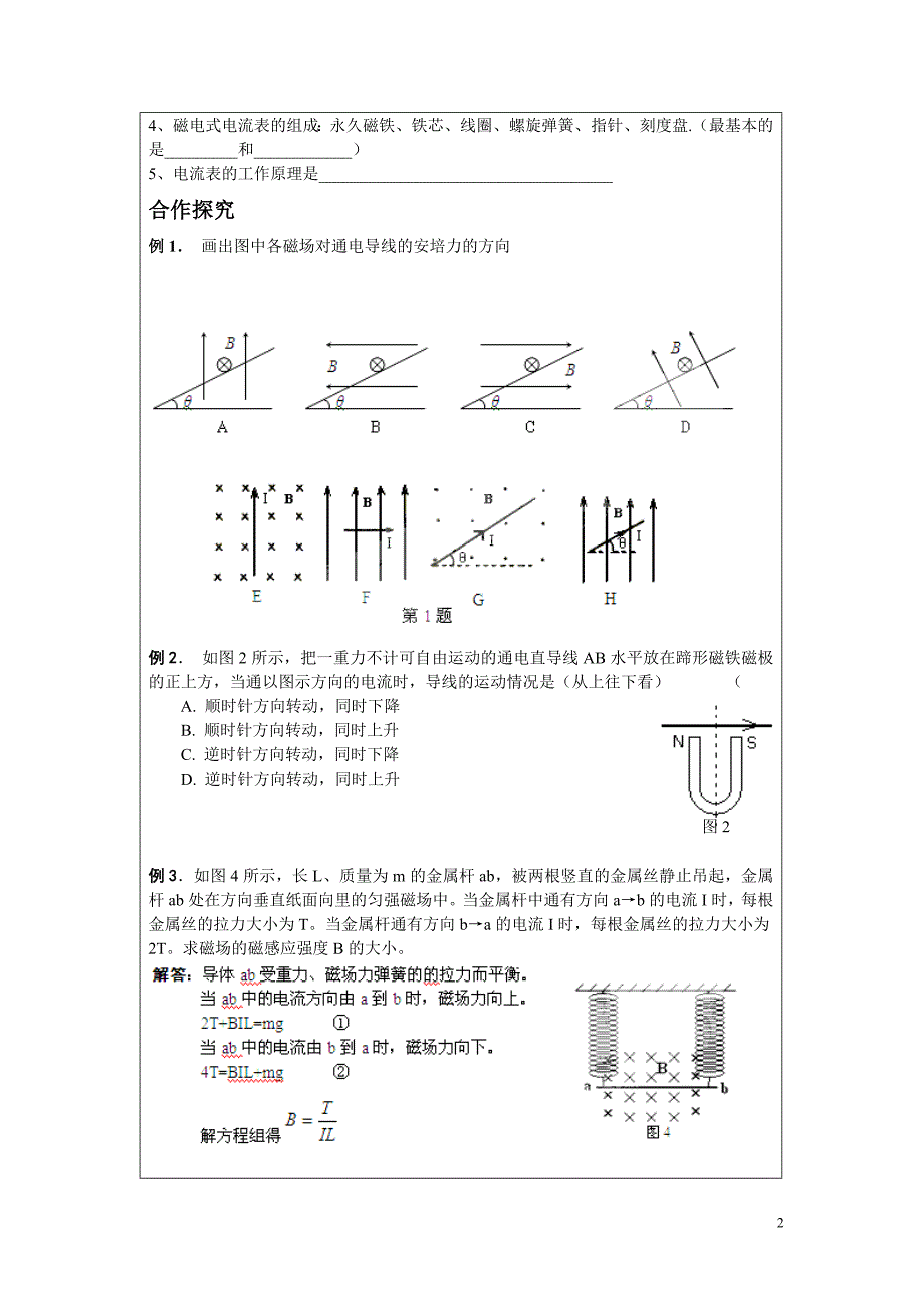 物 理 学 案通电导线在磁场中受到的力_第2页