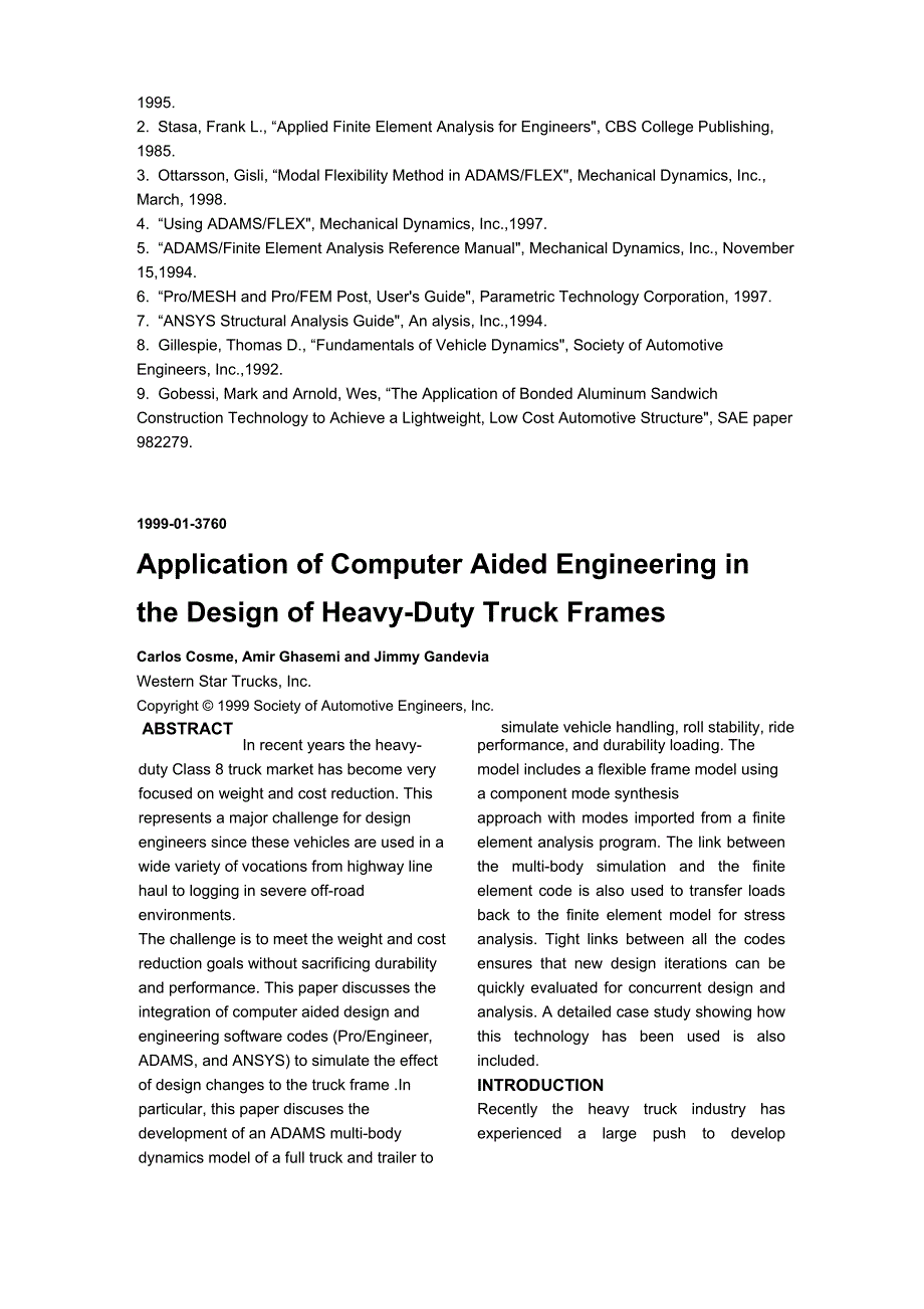 外文翻译--应用计算机辅助工程设计重型卡车车架_第4页