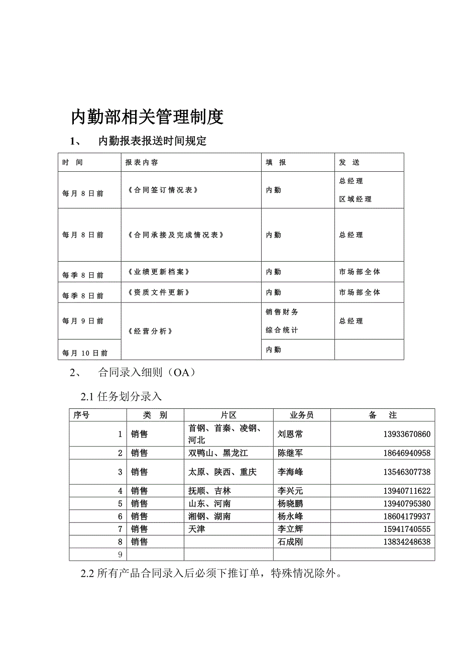 内勤部相关管理制度.doc_第1页