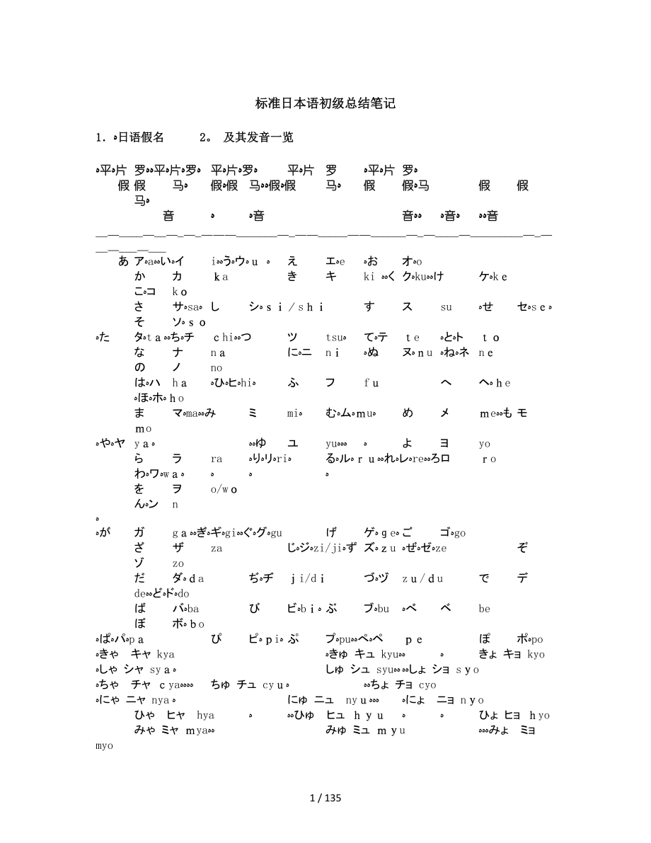 标准日本语初级总结笔记_第1页