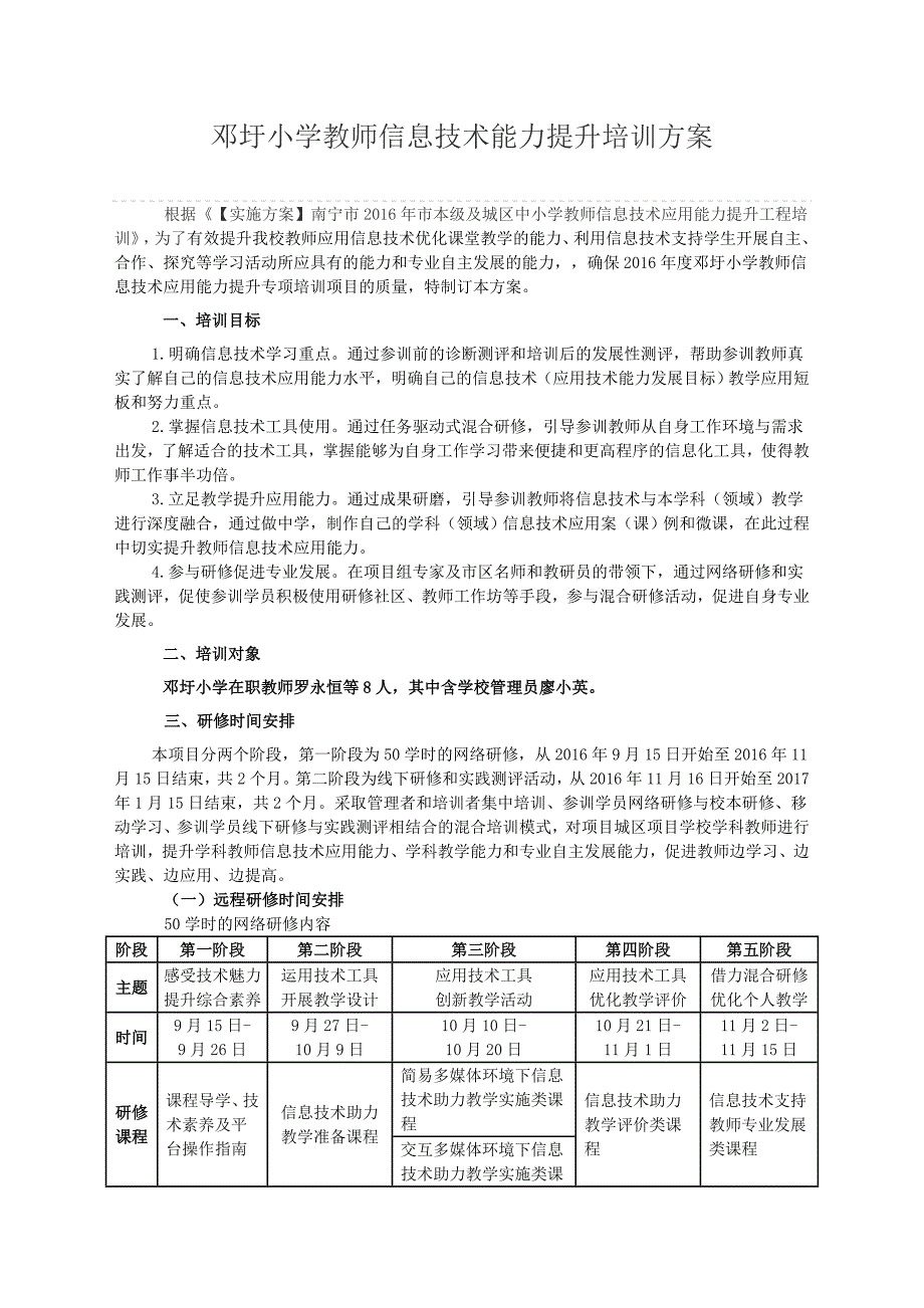 邓圩小学教师信息技术能力提升培训方案_第1页