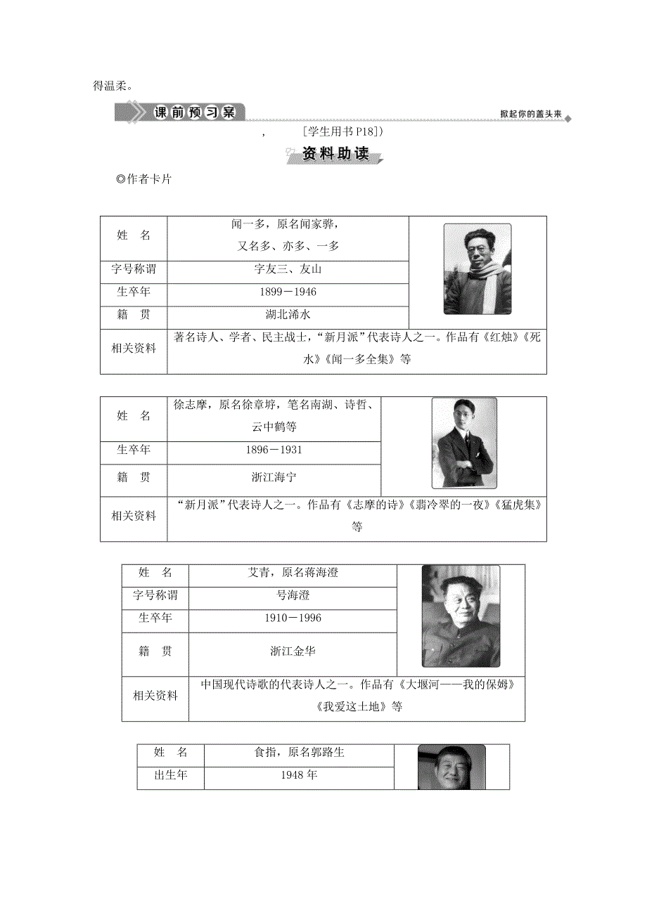 20192020学年高中语文第二单元诗歌第5课中国现代诗歌五首学案含解析粤教版必修2_第2页