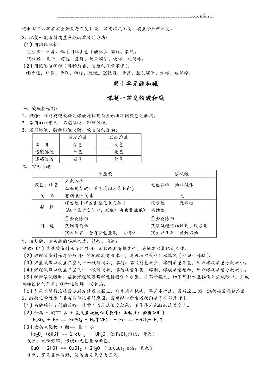 人教版九年级化学（下册）单元知识总结_第5页